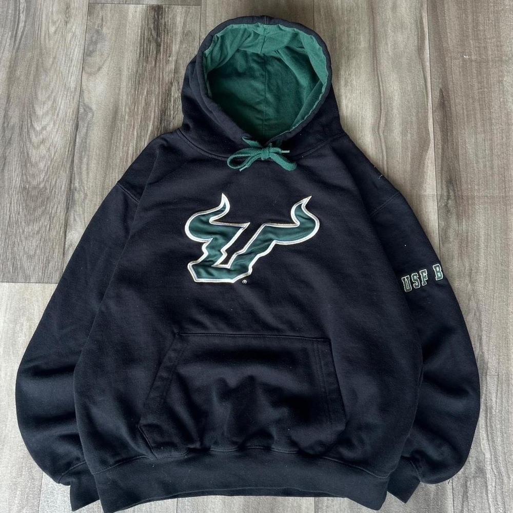Vintage Y2k USF Bulls South Florida Embroudered College Hoodie Black Green L